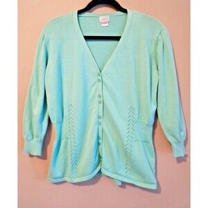 VTG Alps Fine Apparel Button Front Sweater Cardigan Size Large mint green